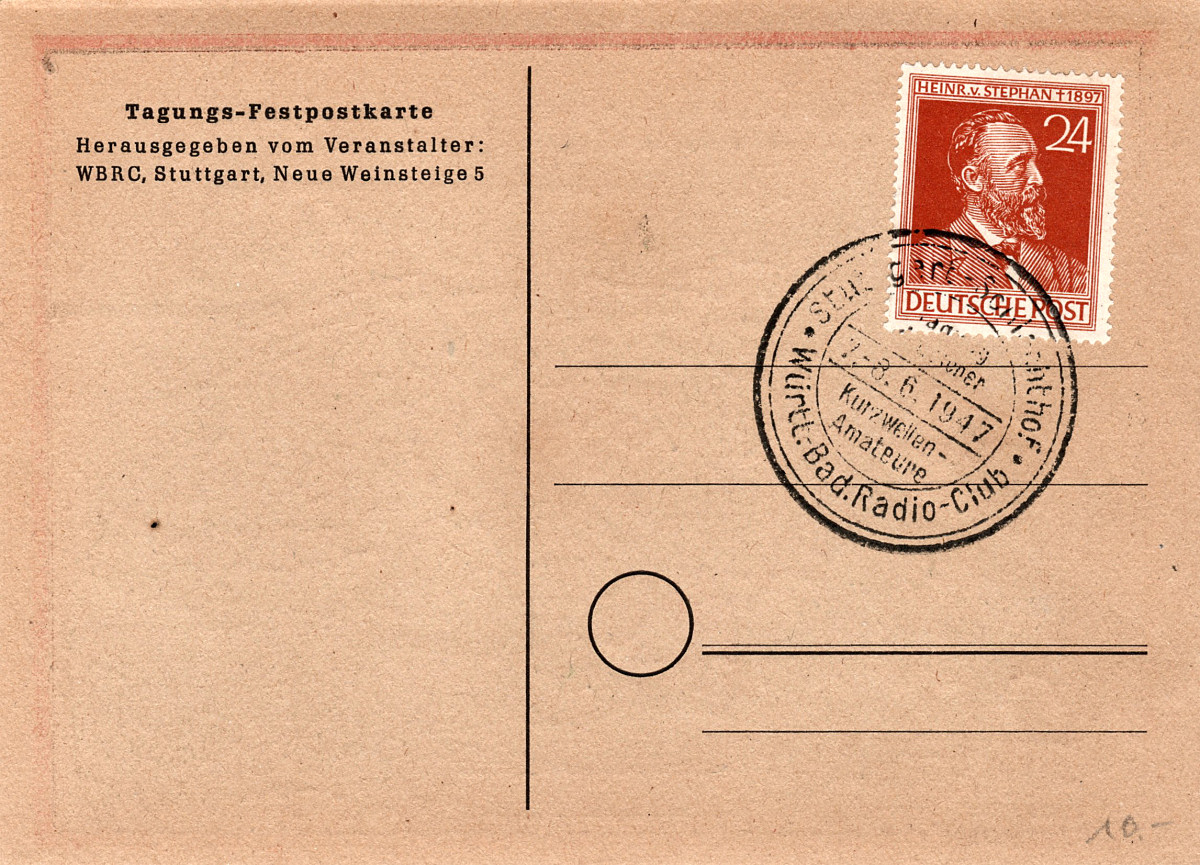 Postkarte Stuttgart 1947 Rückseite