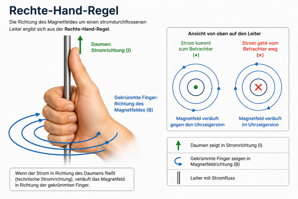 Strom erzeugt Magnetfeld - Rechte Hand Regel